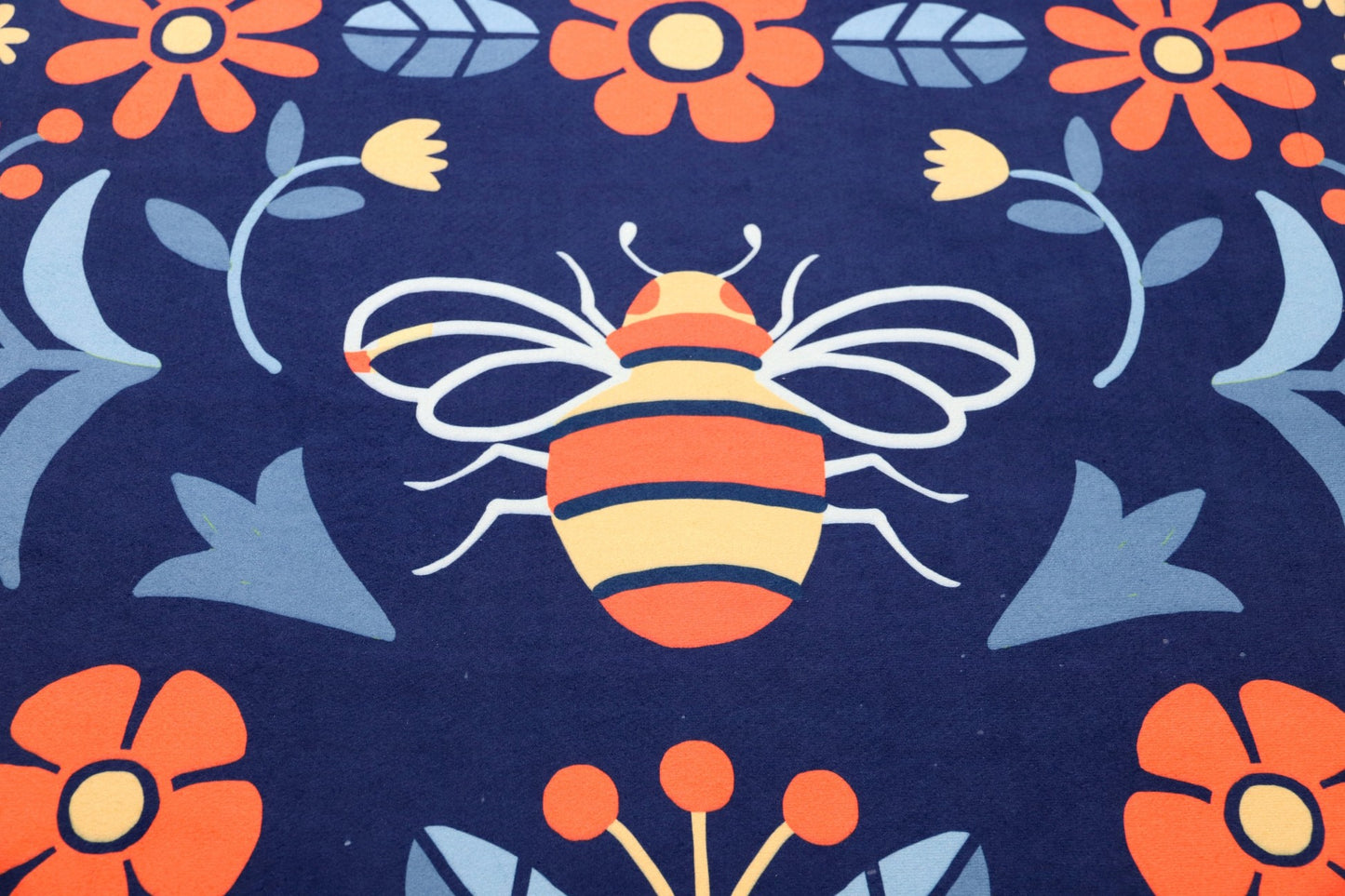 Spring Bees On Navy Olivia's Home Accent Rug with Flowers Floral Washable Rug 22" x 32"