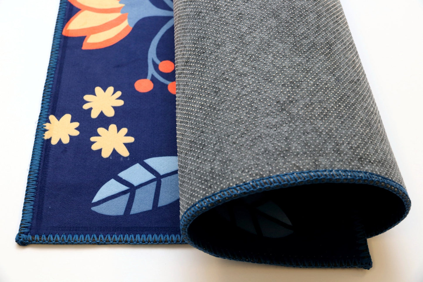 Spring Bees On Navy Olivia's Home Accent Rug with Flowers Floral Washable Rug 22" x 32"