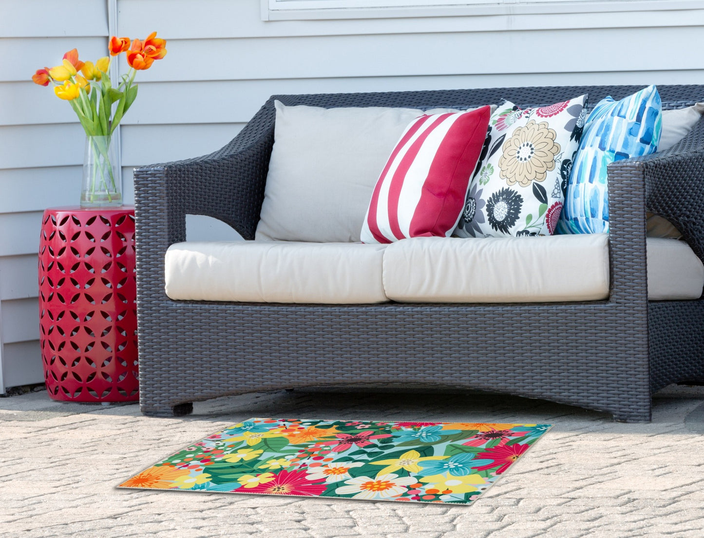 Whimsical Garden Olivia's Home Accent Rug with Flowers Floral Washable Rug 22" x 32"