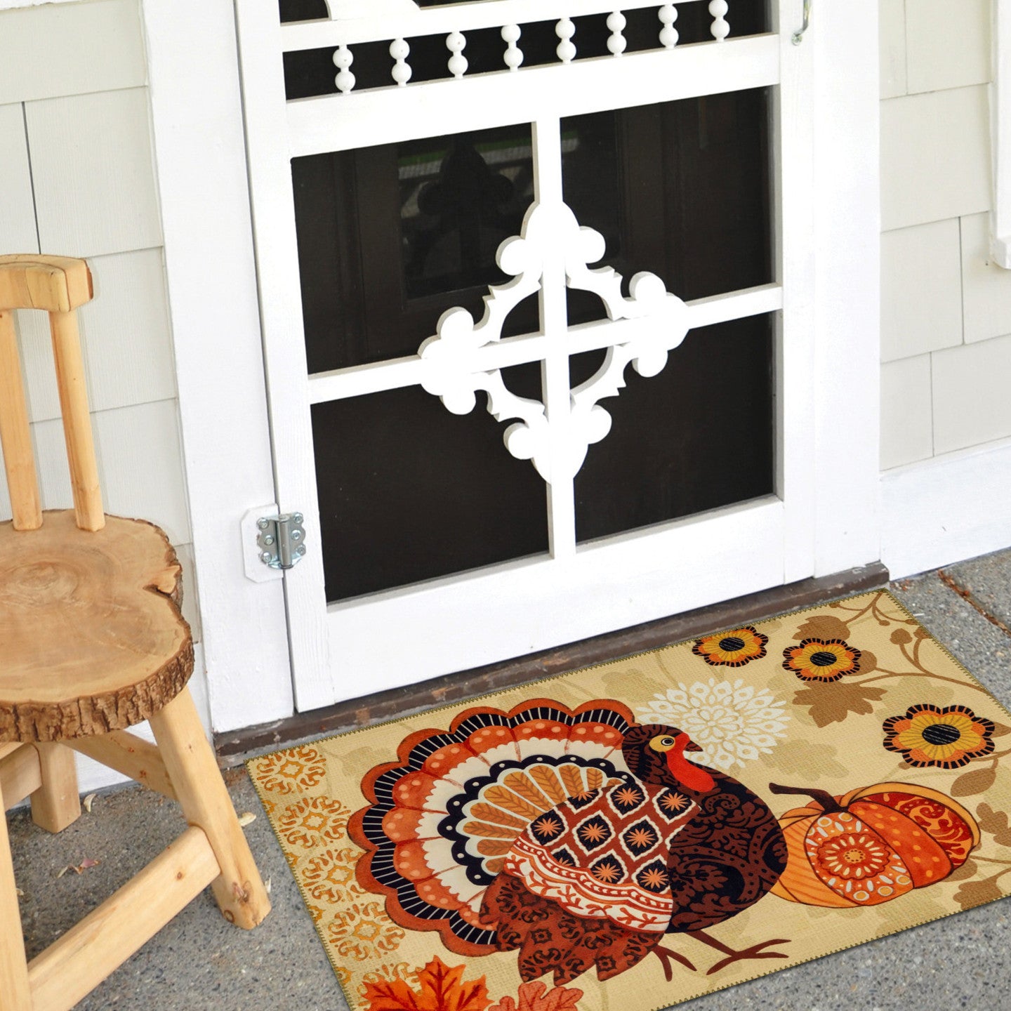 Rustic Turkey Olivia's Home Accent Rug Thanksgiving Themed Rug 22" x 32"