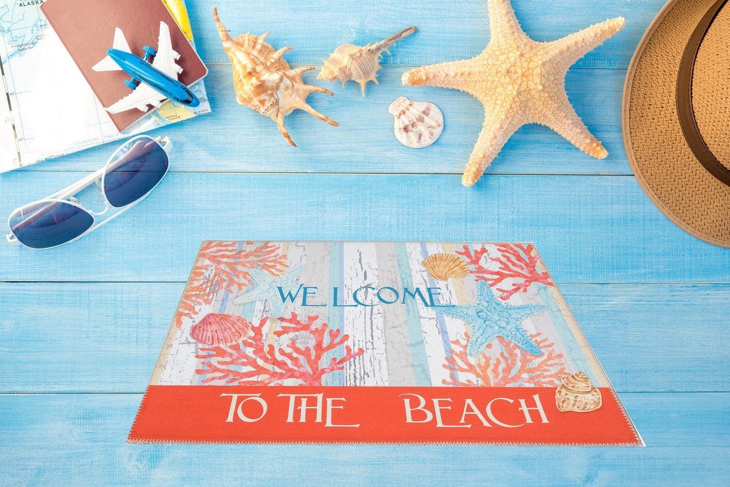 Welcome To The Beach Olivia's Home Accent Washable Rug 22" x 32"