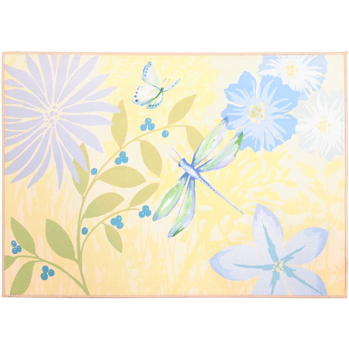 Dragonfly In Blue Garden Olivia's Home Accent Washable Rug 22" x 32"