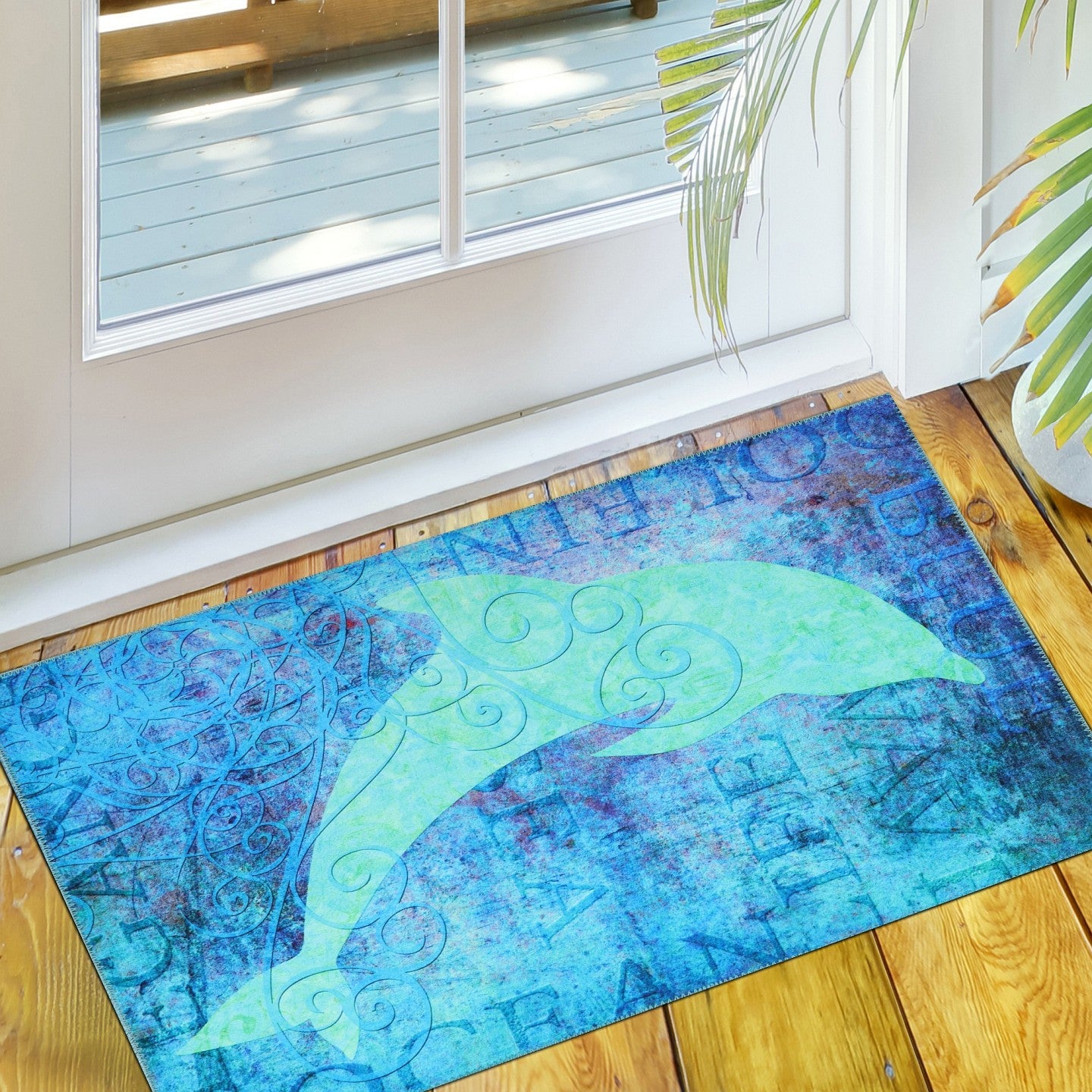 Ocean Life Dolphin Olivia's Home Accent Washable Rug 22" x 32"