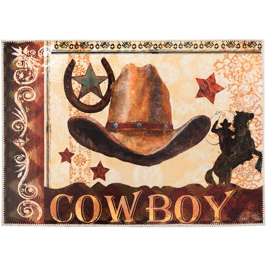 Cowboy Hat Olivia's Home Accent Washable Rug 22" x 32"