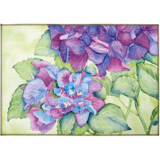 Blue Hydrangea Bush Olivia's Home Accent Washable Rug 22" x 32"