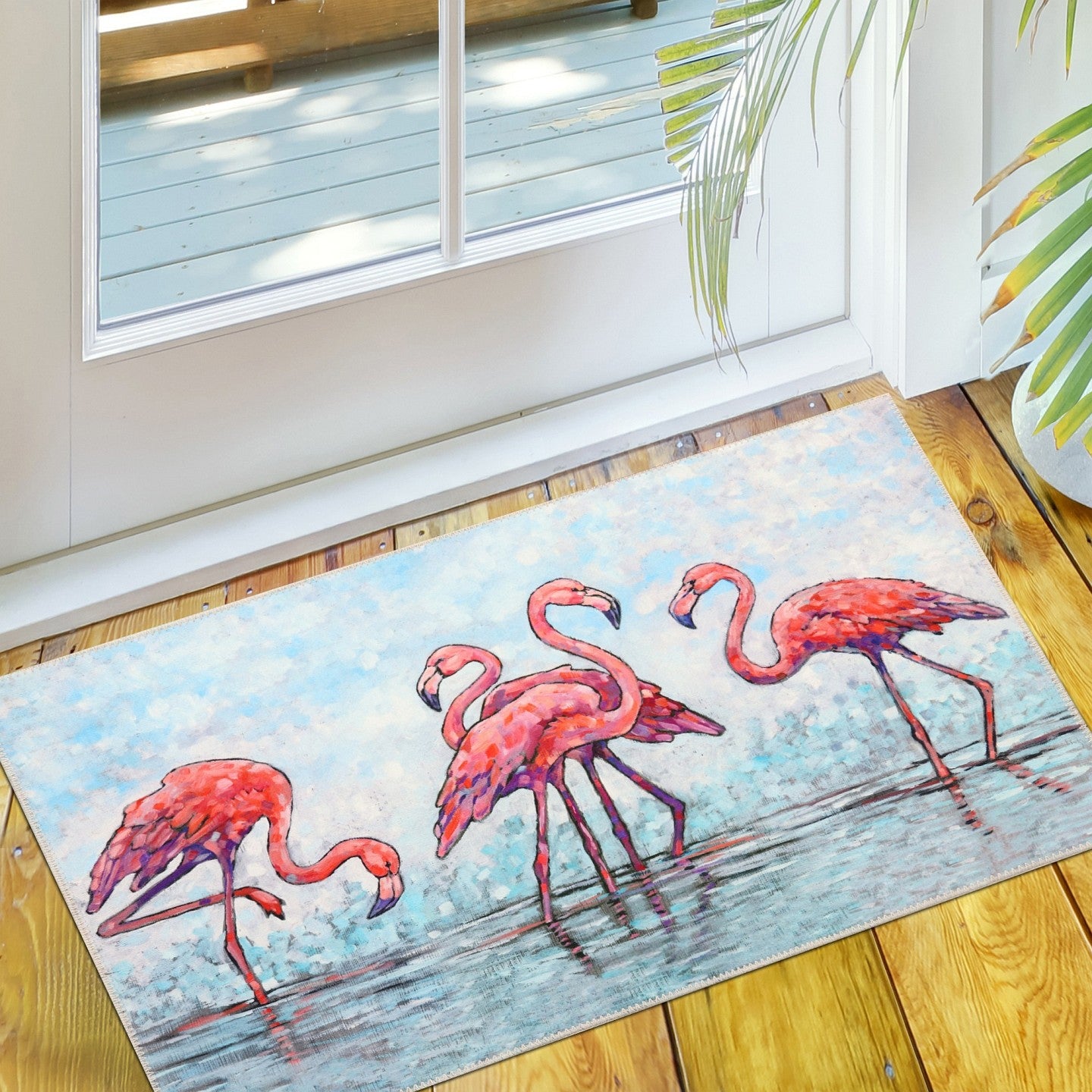 Tropical Flamingos at Water's Edge Olivia's Home Accent Washable Rug 22" x 32"