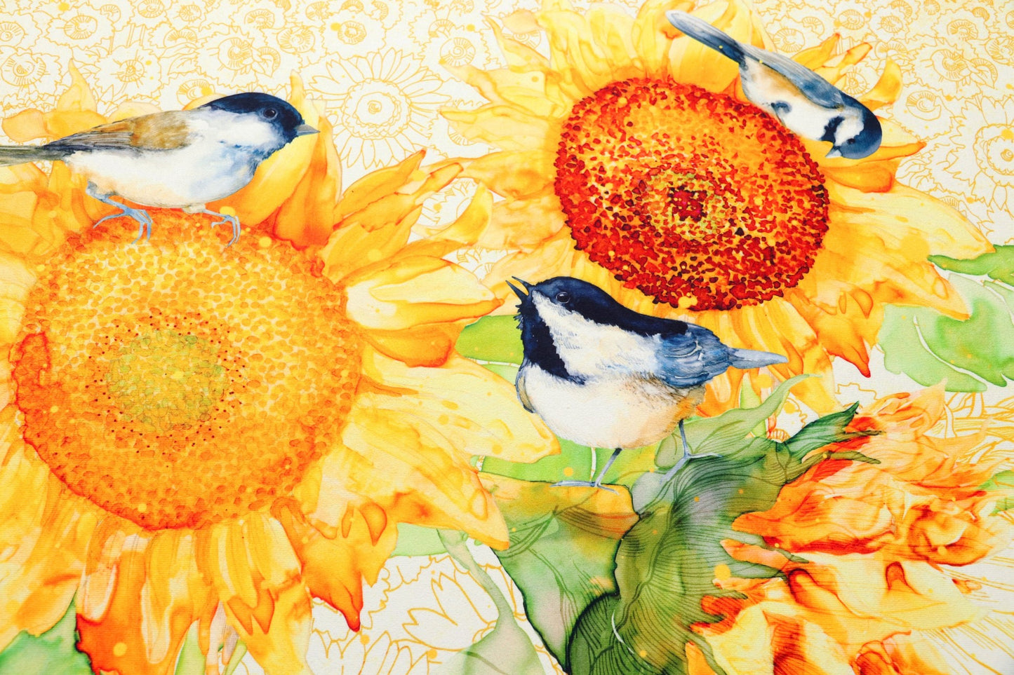 Golden Sunflowers & Chickadees Olivia's Home Accent Washable Rug 22" x 32"