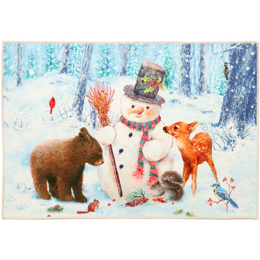 Snowman With Wildlife Olivia's Home Accent Washable Rug 22" x 32"