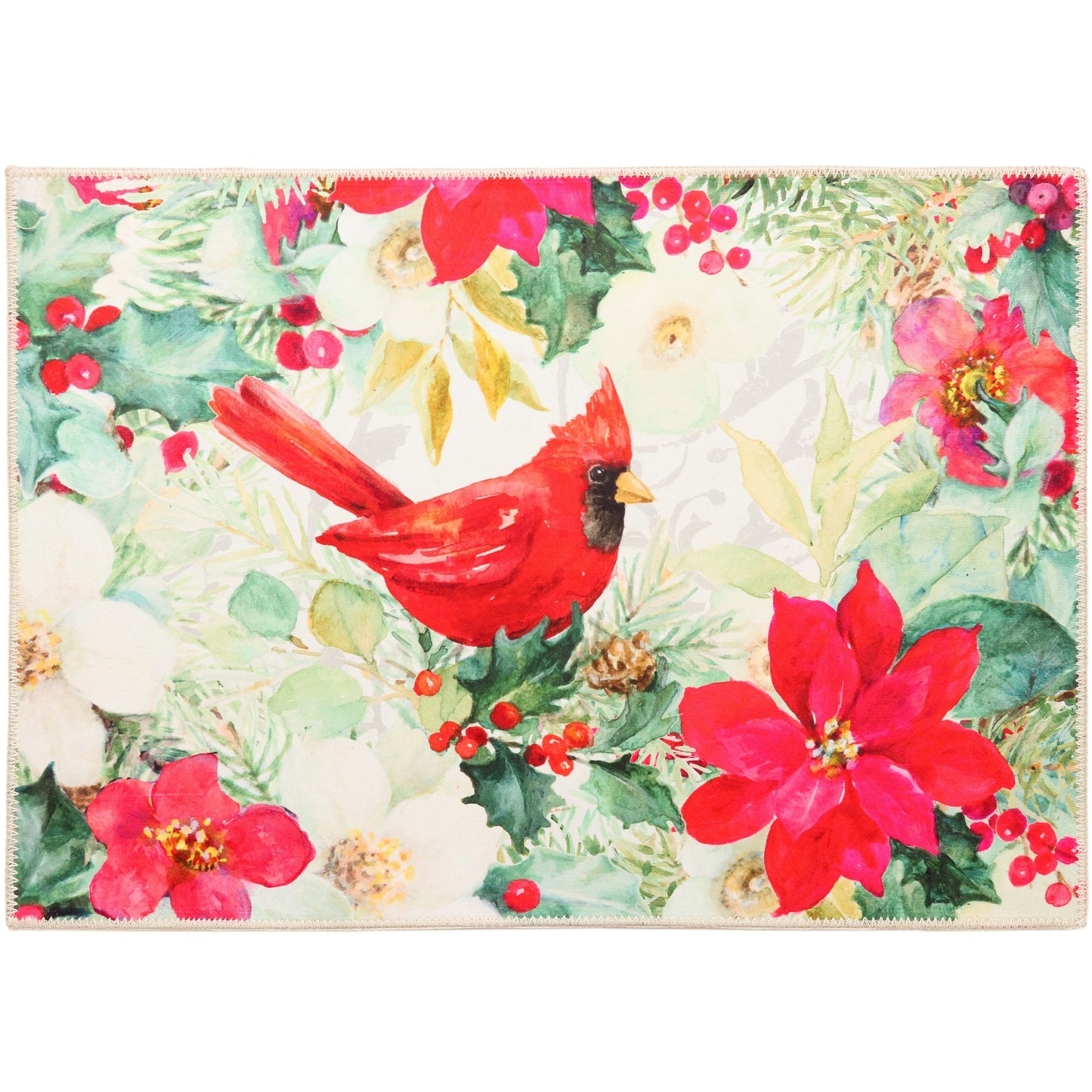 Christmas Colors & Cardinal Olivia's Home Accent Washable Rug 22" x 32"