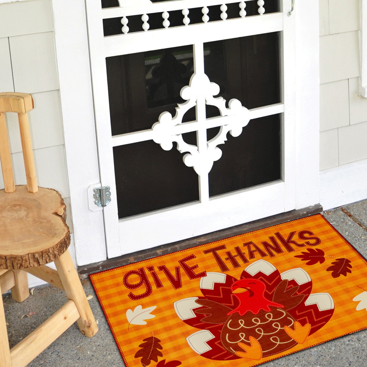 Give Thanks Olivia's Home Accent Rug w/ Turkey Thanksgiving Themed Washable Rug 22" x 32"