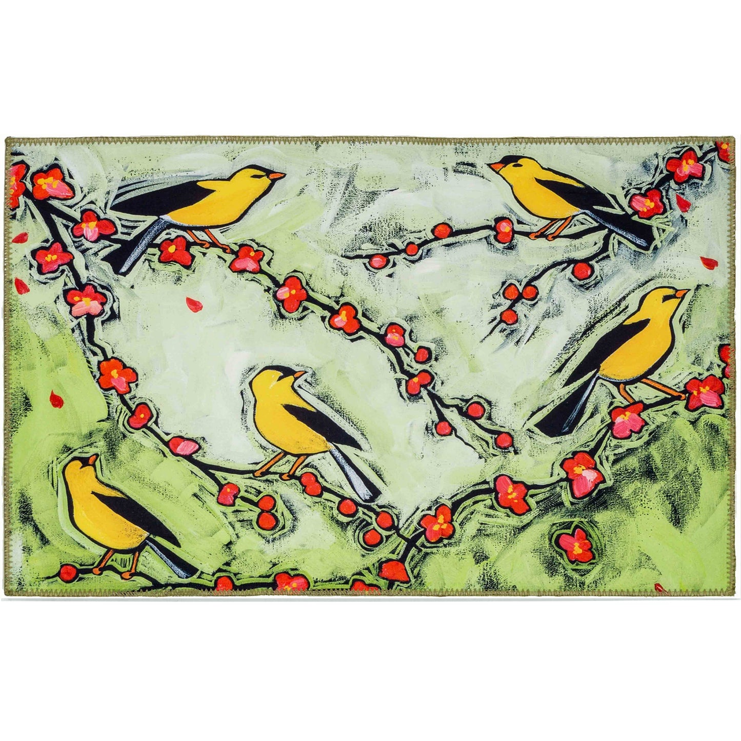 Goldfinches Olivia's Home Rug Bird Themed Accent Washable Rug 22" x 32"