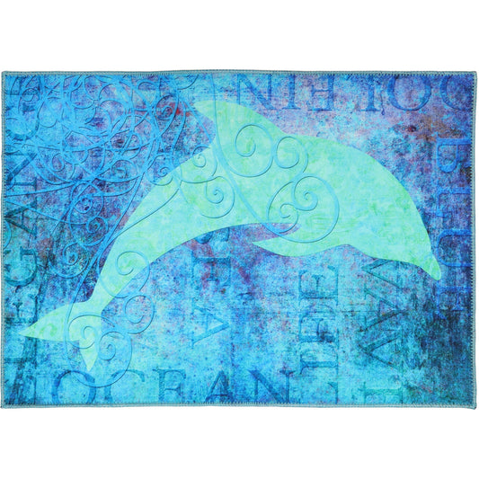 Ocean Life Dolphin Olivia's Home Accent Washable Rug 22" x 32"