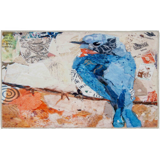 Backyard Bluebird Olivia's Home Accent Rug with Bird Themed Washable Rug 22" x 32"