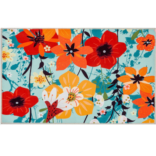 Wildflower Garden On Teal Olivia's Home Accent Rug with Flowers Floral Washable Rug 22" x 32"
