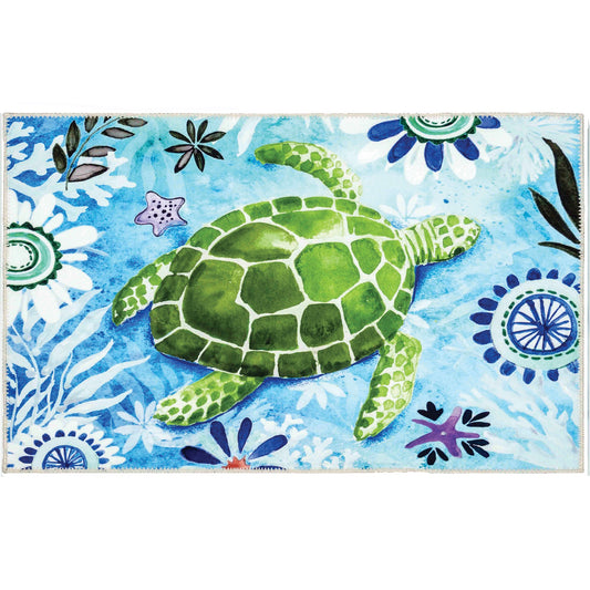 Sea Creatures Olivia's Home Accent Rug Turtle Themed Rug  with Turtle Washable Rug 22" x 32"