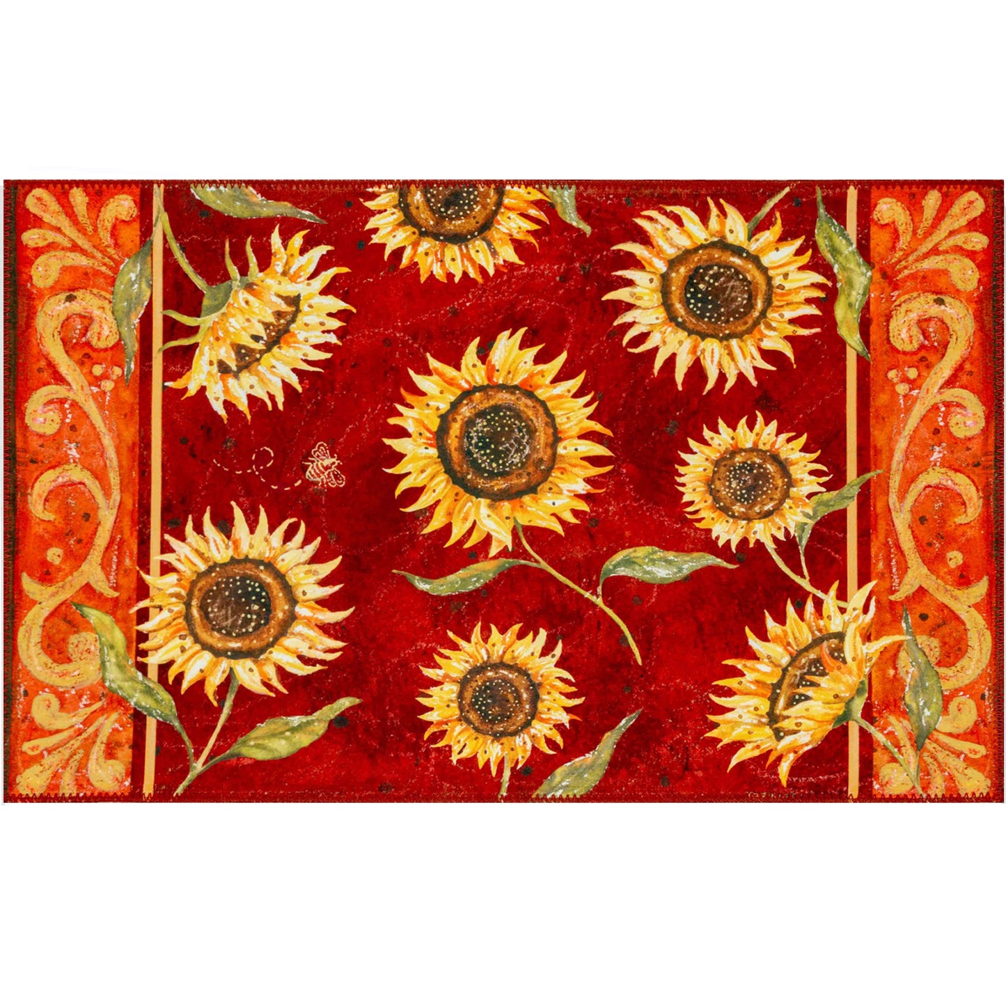 Provencal Sunflowers Olivia's Home Accent Rug with Flowers Floral Washable Rug 22" x 32"