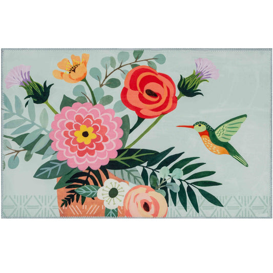 Terra Flora Hummingbird Olivia's Home Accent Rug with Flowers Floral Washable Rug 22" x 32"