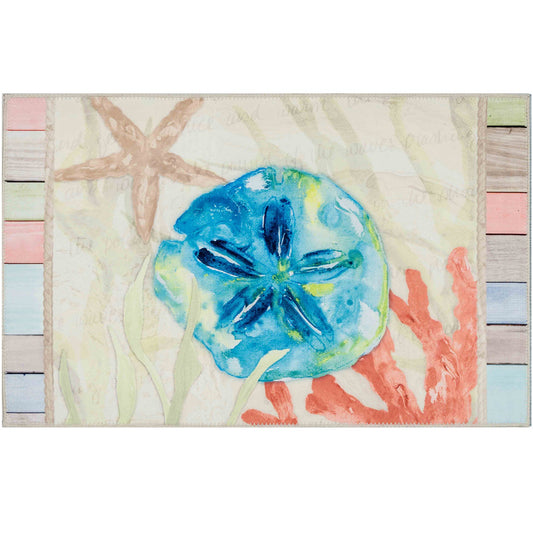 Pastel Coastal Olivia's Home Accent Rug Sand Dollar Rug Beach Themed Washable Rug 22" x 32"