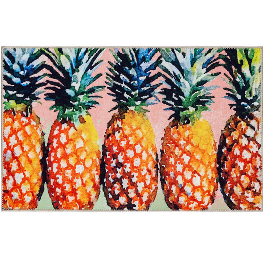 Tropical Pineapples Olivia's Home Accent Rug with Fruits Themed Washable Rug 22" x 32"