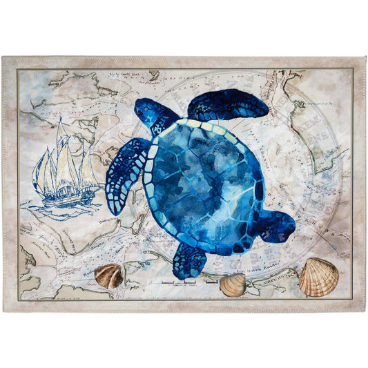 Seafaring Turtles Olivia's Home Accent Washable Rug 22" x 32"