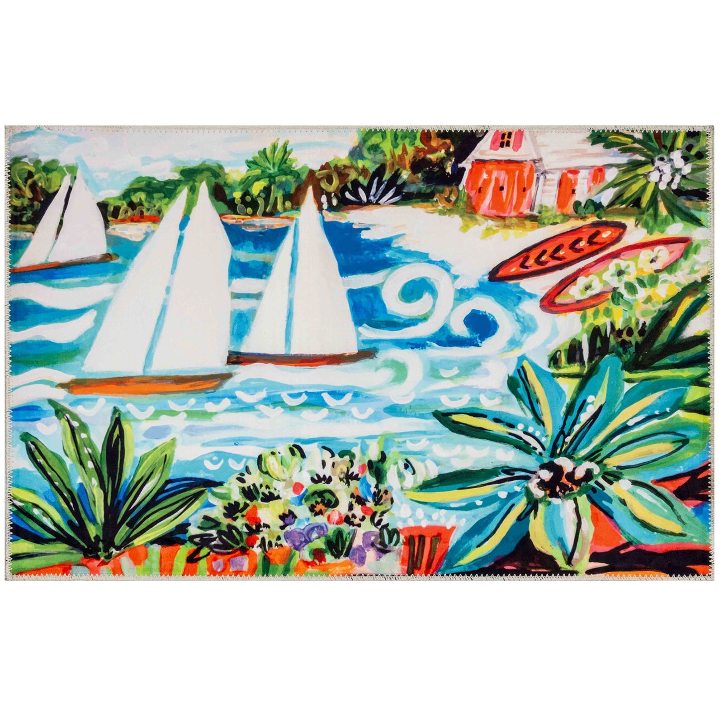 Tropical Hideaway Olivia's Home Accent Rug with Sails Lake Themed Washable Rug 22" x 32"