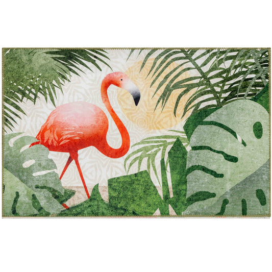 Havana Flamingo Olivia's Home Accent Rug with Monstera Vegetation Washable Rug 22" x 32"
