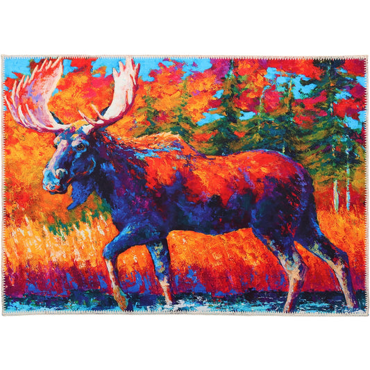 Moose In Mountain Stream Olivia's Home Accent Washable Rug 22" x 32"