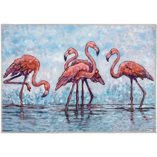 Tropical Flamingos at Water's Edge Olivia's Home Accent Washable Rug 22" x 32"