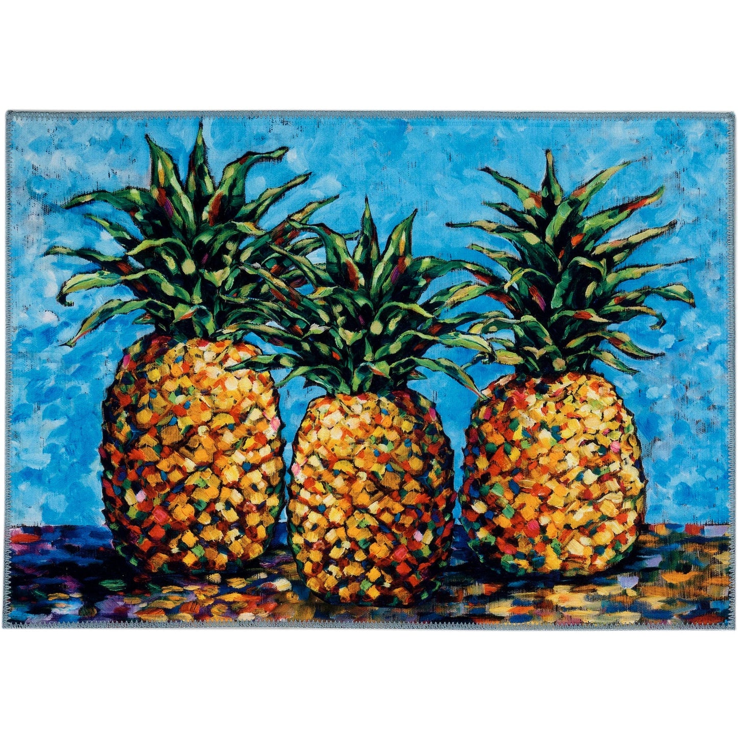 Golden Tropical Pineapples Olivia's Home Accent Washable Rug 22" x 32"
