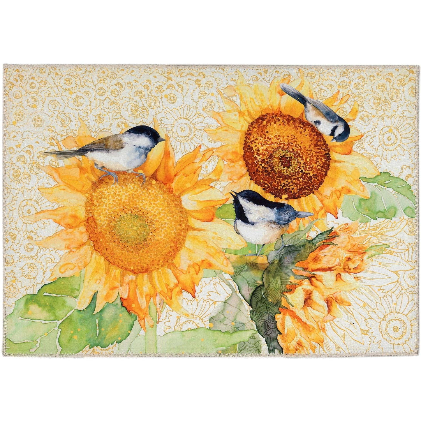 Golden Sunflowers & Chickadees Olivia's Home Accent Washable Rug 22" x 32"