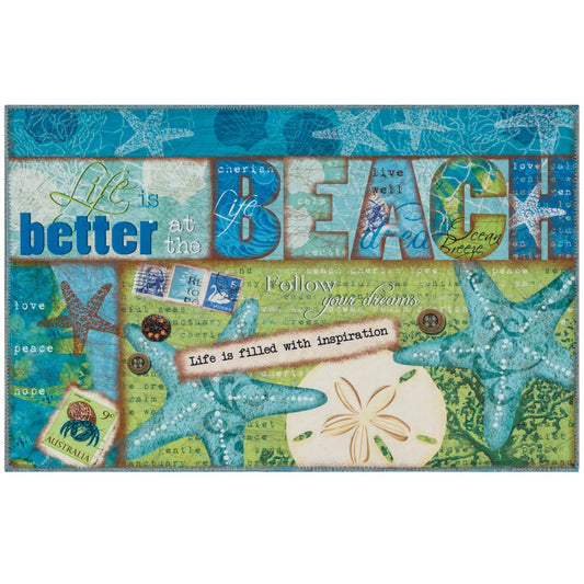 Better at The Beach Olivia's Home Accent Rug Beach Themed Coastal Washable Rug 22" x 32"