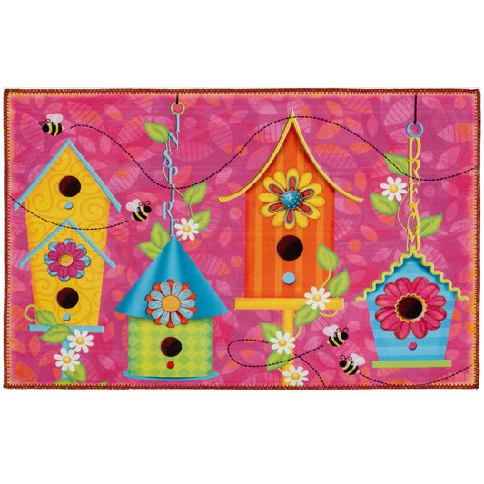 Birdhouse Village Olivia's Home Accent Rug with Bees Floral Washable Rug 22" x 32"