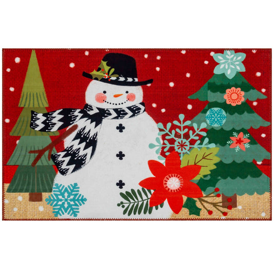 Snowman On Burlap Olivia's Home Accent Rug Christmas Themed Rug 22" x 32"
