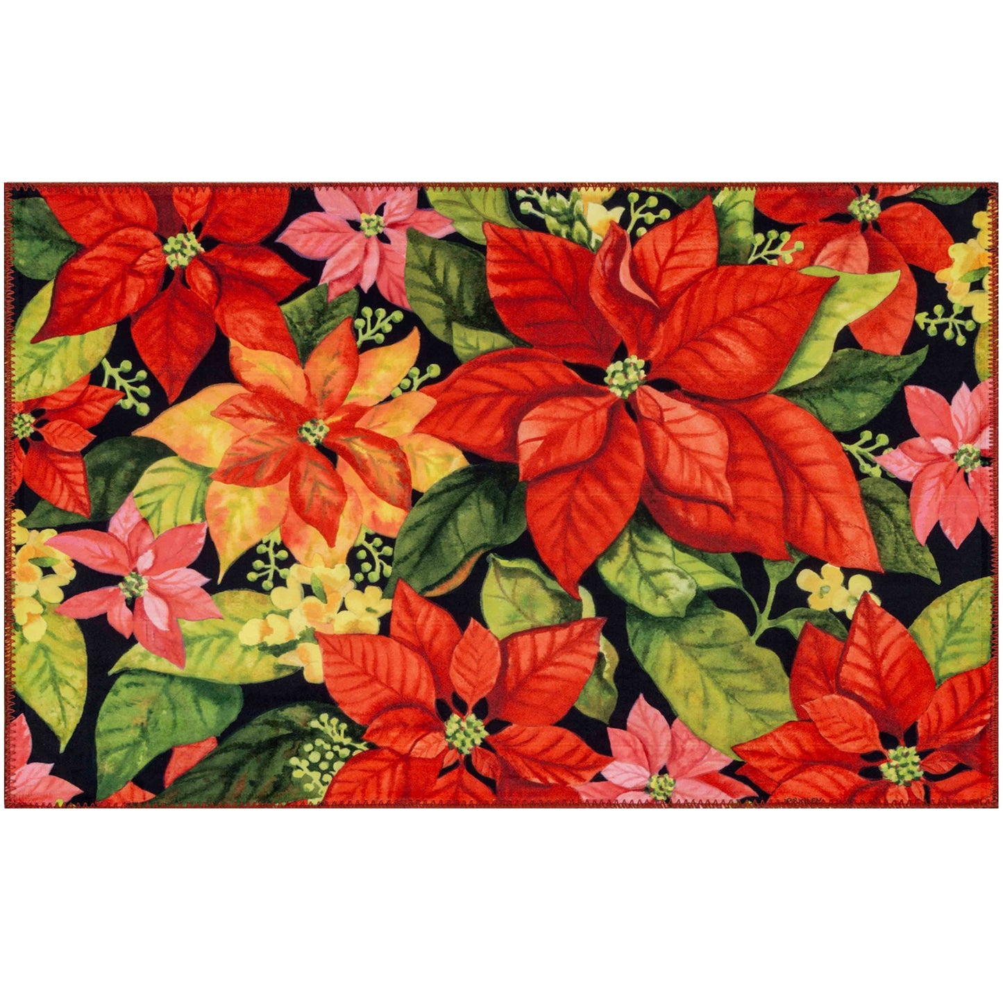 Poinsettia Garden Olivia's Home Accent Rug with Flowers Floral Washable Rug 22" x 32"
