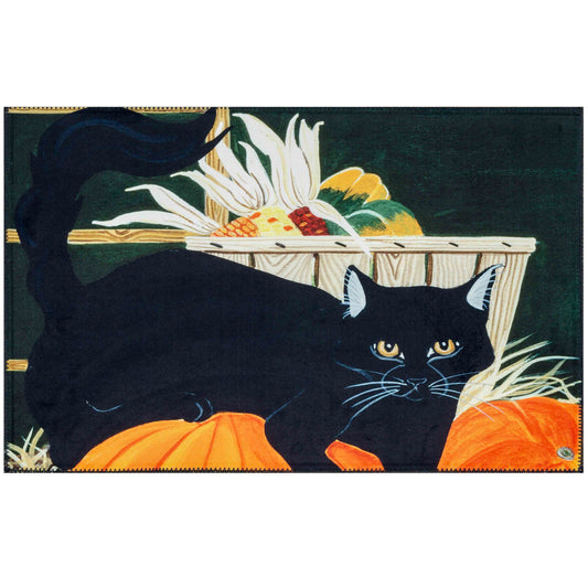 Autumn Barn Cat Olivia's Home Accent Rug w/ Black Cat Washable Rug 22" x 32"