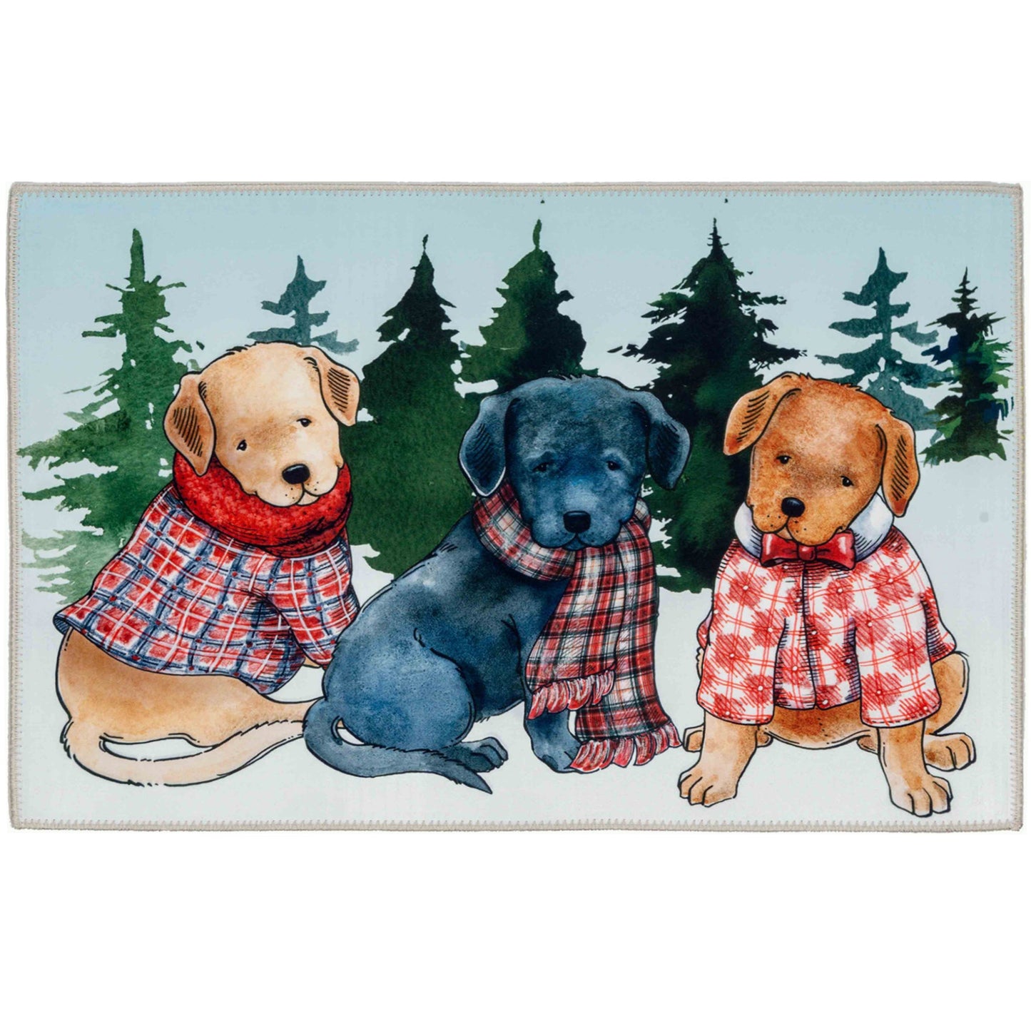 Puppies in Plaid Olivia's Home Accent Rug Dog Themed Washable Rug 22" x 32"
